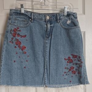 a.n.a Denim Mini Skirt with Red Embroidery